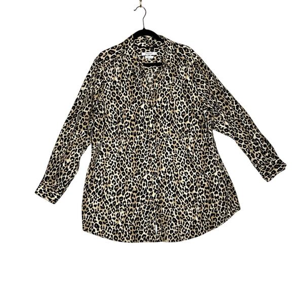 Foxcroft Tops - Foxcroft size 20W top button-up cheetah print mob wife glamourgirl long sleeve